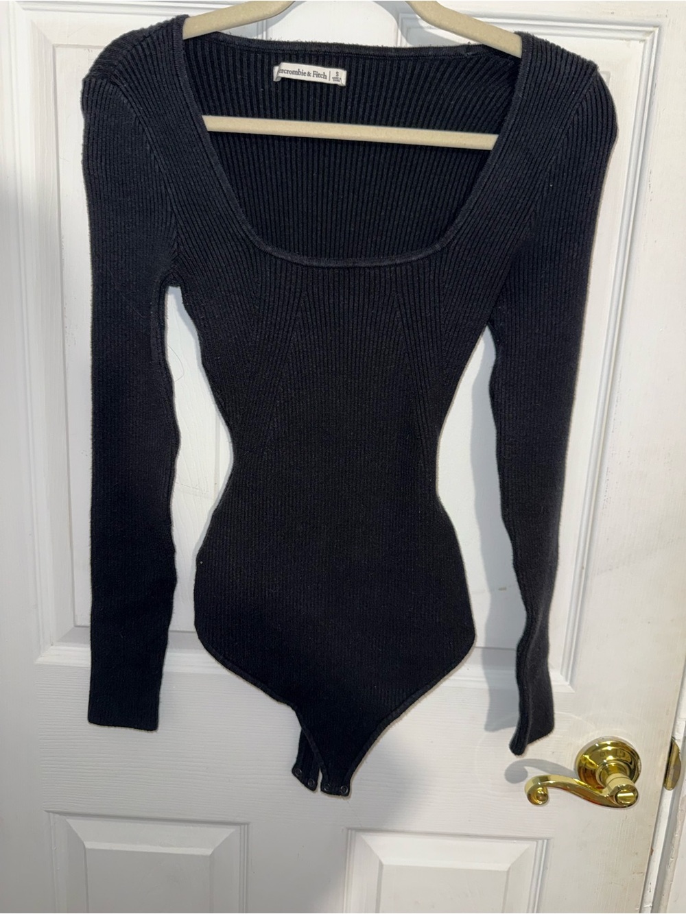 Abercrombie & Fitch Black Ribbed Scoop-Neck Long Sleeve Bodysuit